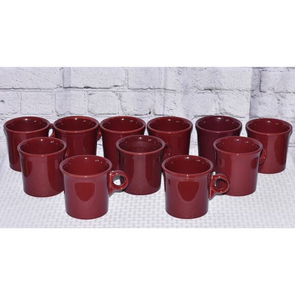 Homer Laughlin HCL Fiesta Wear Burgundy Ring Handle Flat Coffee Tea Mug Set-12 - Picture 3 of 10
